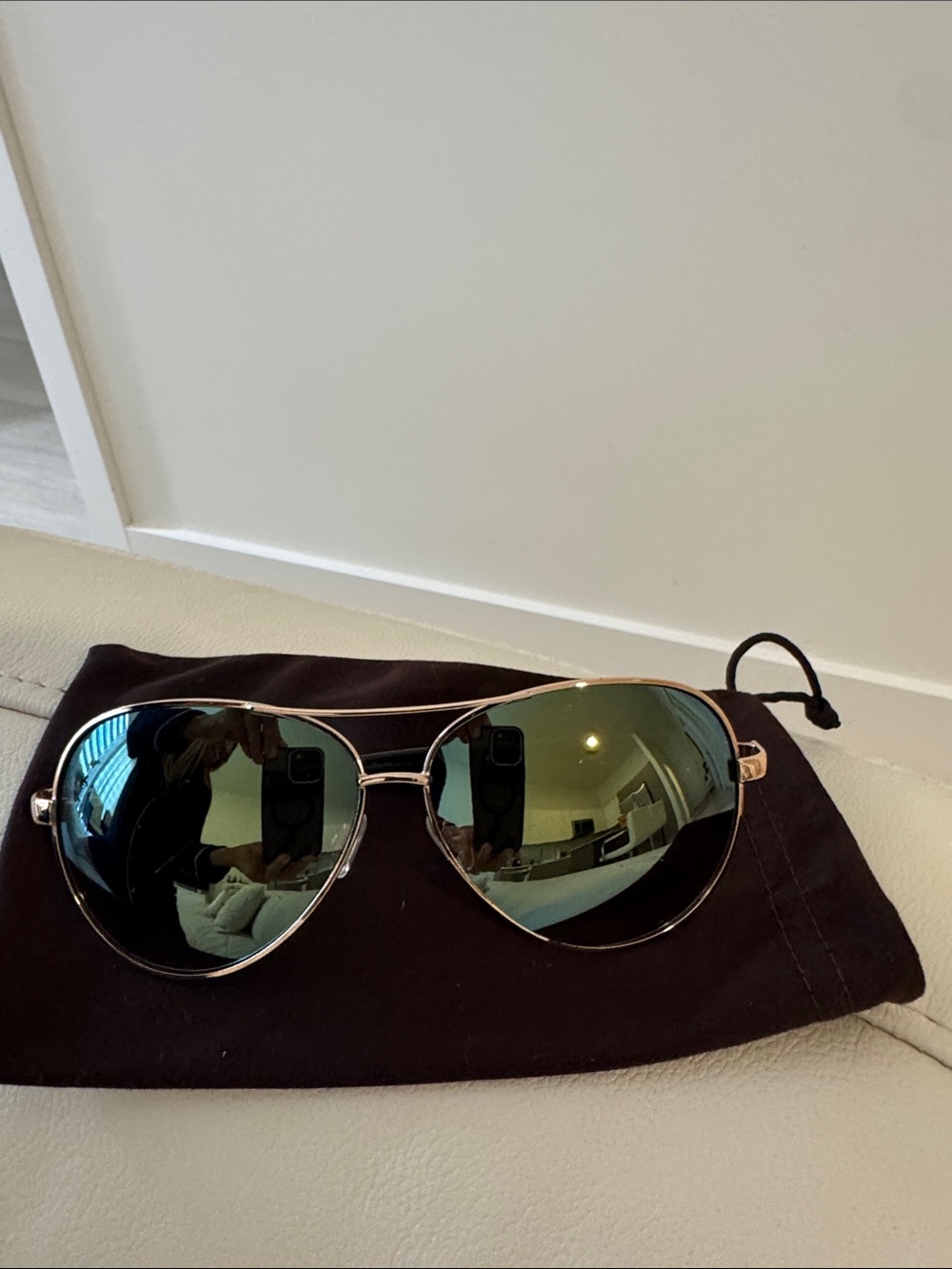 Super Sunglasses Gold Aviator Sunglasses with Green Lenses